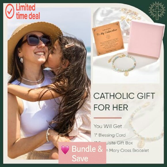 14K Gold Plated Virgin Mary Cross Bracelet Adjustable Dainty Beaded - Picture 4 of 8